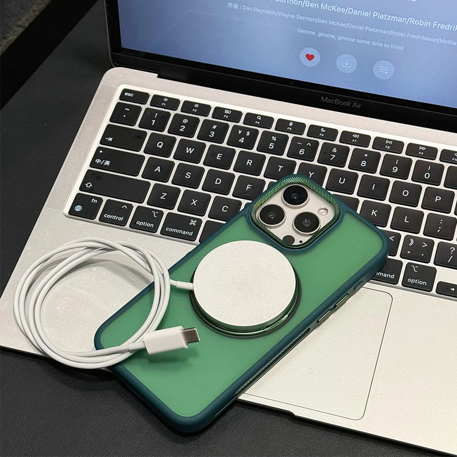 360° Rotate metal bracket magnetic charging phone case for iPhone 16 15 14 13 12 11 Pro Max Titanium gray magsafe hard cover