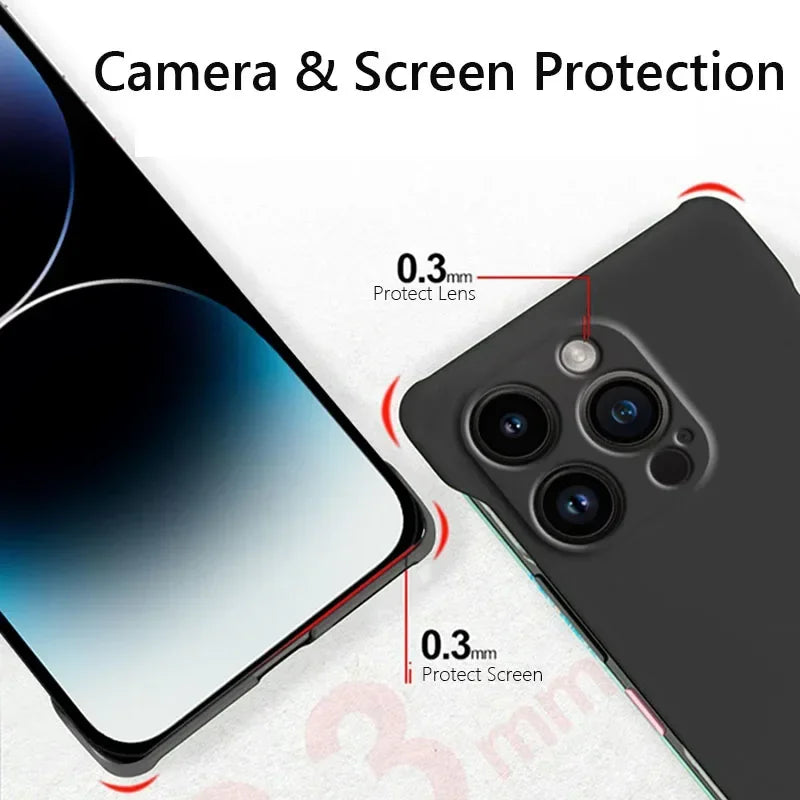 Frameless Slim Matte Hard Back Cover Case For iPhone 15 16 17 Pro Max Air 16E 14Pro Plus 14 13 12 Pro Max 15Pro ShockProof Coque