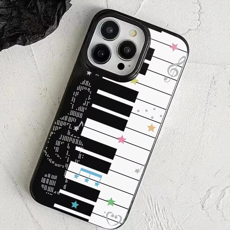 Korean INS Art Piano Key Notes Phone Case For Samsung S25 S24 Ultra S23 Ultra S22 S21 S20 Plus Note 20 S24FE S23FE Cover