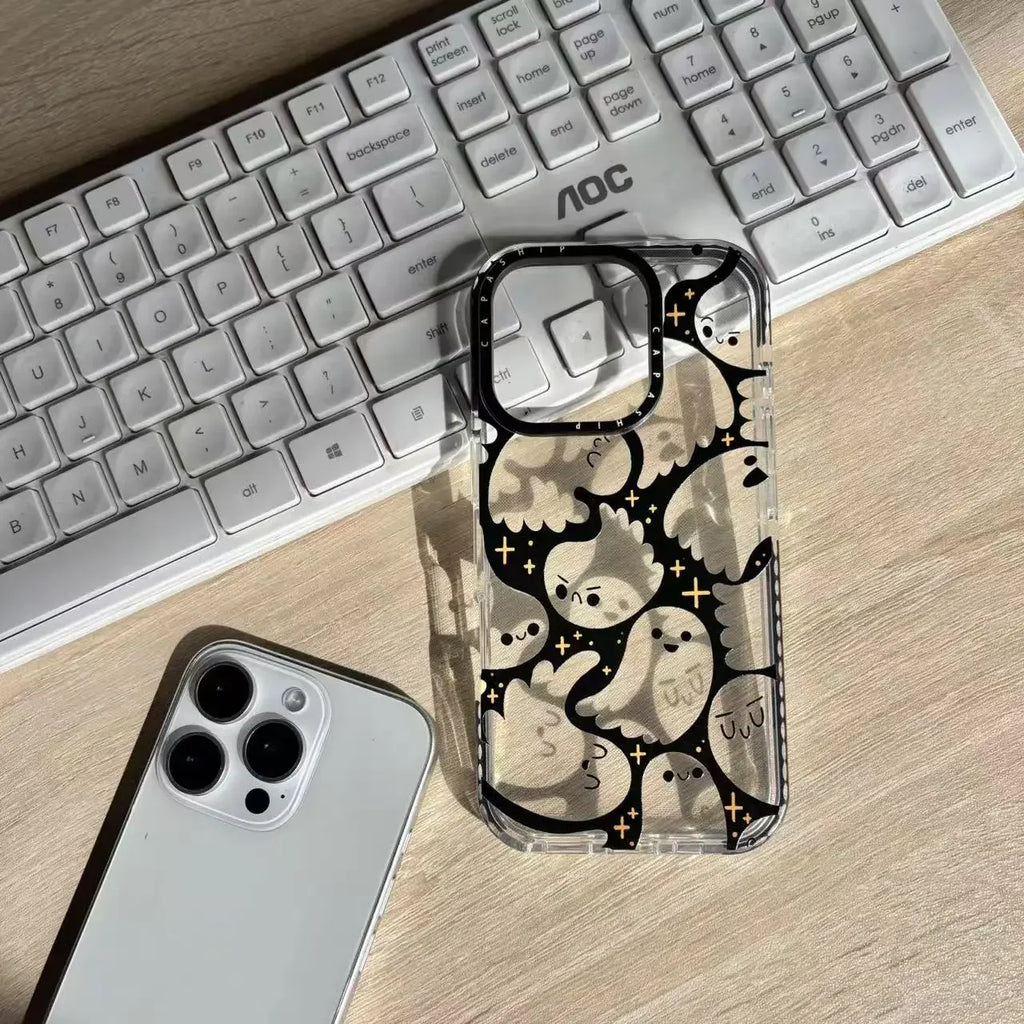 Funny Specter Full Screen Small Ghost Cute Expression Phone Case For iPhone 17 16 15 14 13 12 11 Pro MAX MINI XR XS MAX 7 8 Plus