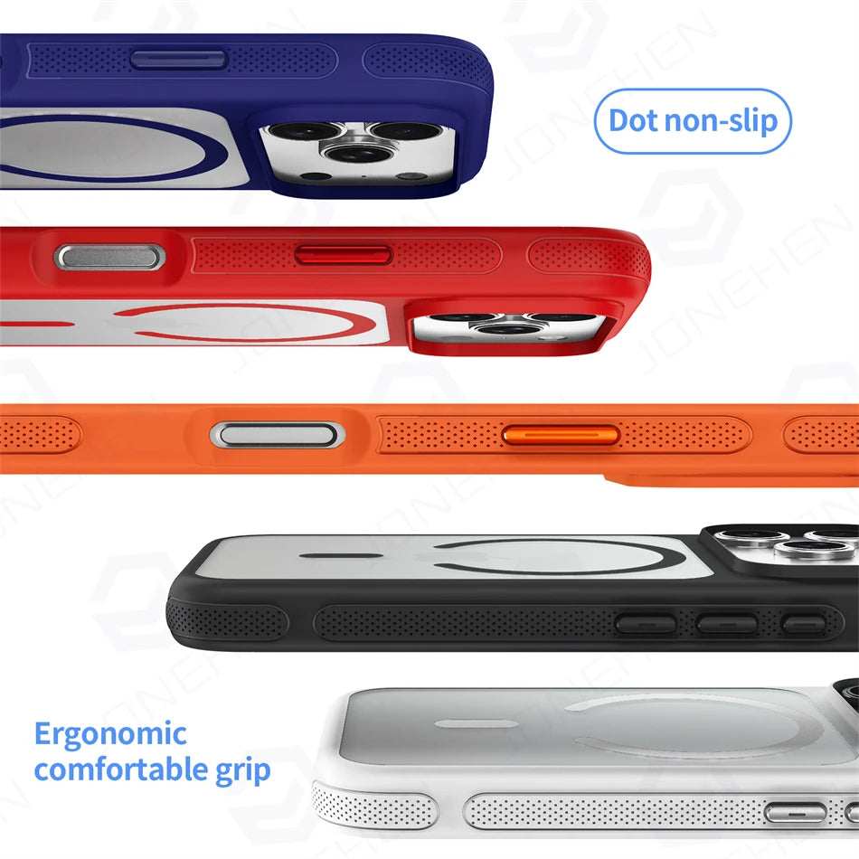 For Magsafe Skin Feel Transparent Phone Case For iPhone 17 16 15 Plus 14 13 12 Pro Max Air Metal Buttons Siliconen Bumper Cover