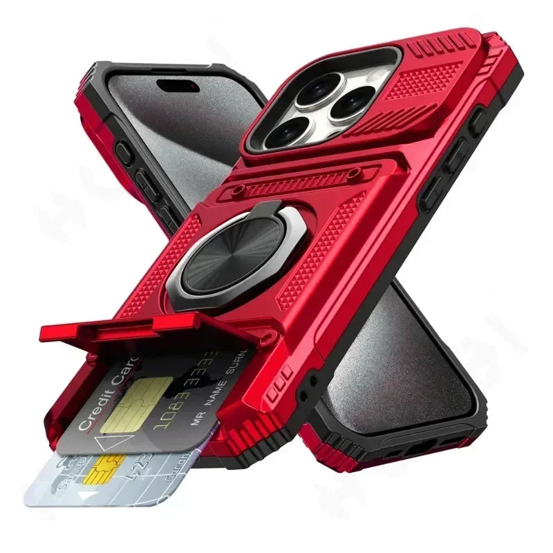 Case For iPhone 17Air 16E 11 12 13 14 15 16 17 Pro Max Magnetic Rotated Ring Kickstand Heavy Duty Drop Protection Wallet Cover