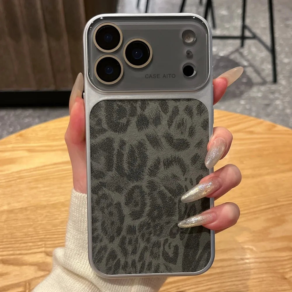 Luxury Leopard Print  Leather Texture Phone Case For iPhone 17 Air 16 15 14 Pro Max 13 Cool Matte Shockproof Bumper Cover Funda
