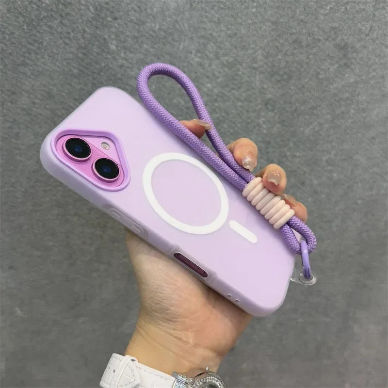 Luxury Soft With lanyard Silicone For Magsafe Case for iPhone 17 16 15 14 Plus 13 12 11 Pro Max Wireless Charge Magnetic Cover
