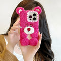 Korea Kawaii Aesthetic Lotso Strawberry Bear Plush Phone Case Fluffy Winter Warm Shockproof Cover for iPhone 16 15 14 13 Pro Max