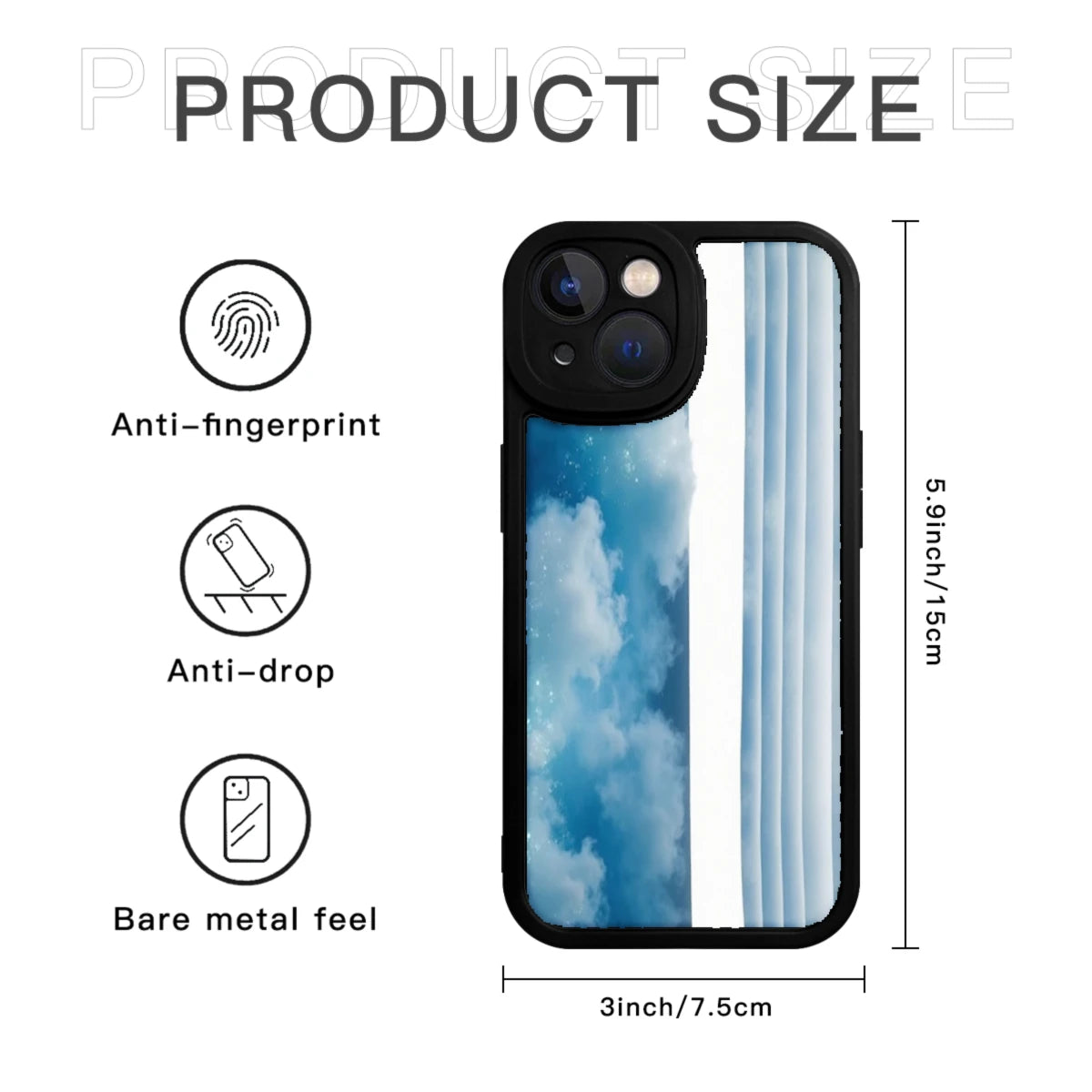 Phone Case Blue Sky Clouds And Vertical Stripes Pattern For Iphone X To Iphone 16 Pro Max Outdoor Travel And Daily Use