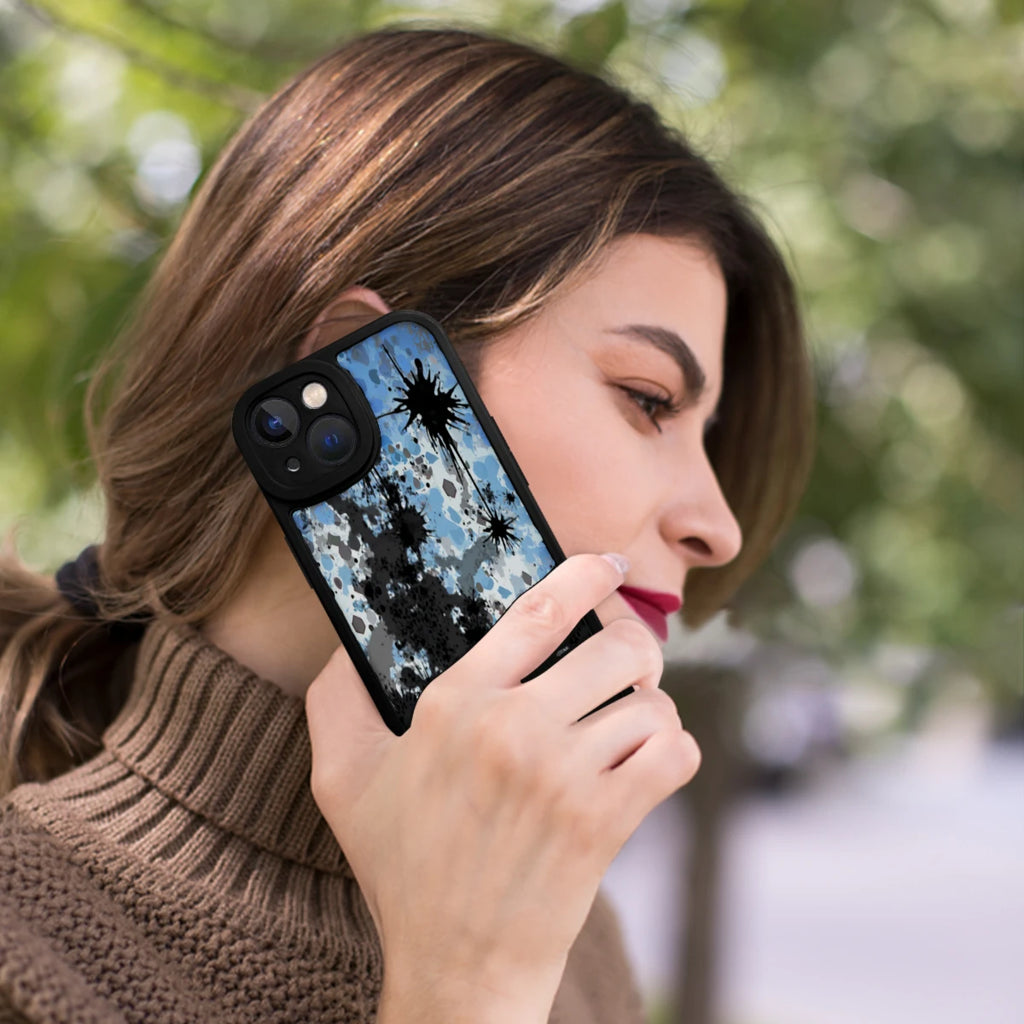 Phone Case Black Blue Abstract Splash Pattern For Iphone X To Iphone 16 Pro Max Outdoor And Daily Use