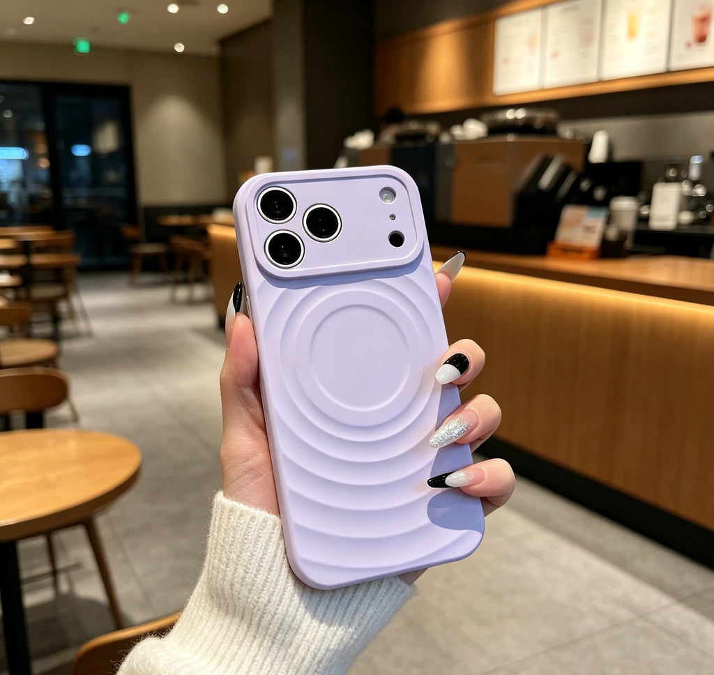 AI Button Liquid Silicone Water Ripple Pattern Candy Phone Case For iPhone 17 16 15 14 Pro Max For Magsafe Magnetic Charge Cover