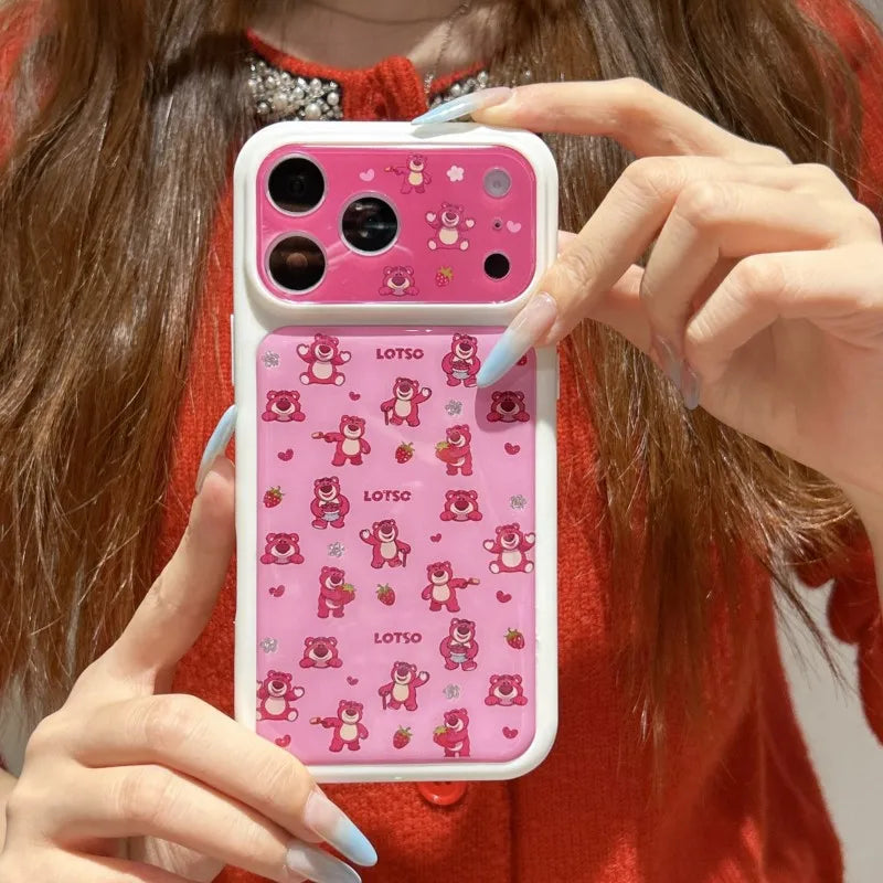 Cute Lotso Strawberry Bear Phone Case for iPhone 17 17Pro 16 15 Pro Max Full Print Kawaii Shockproof Soft TPU Protective Cover