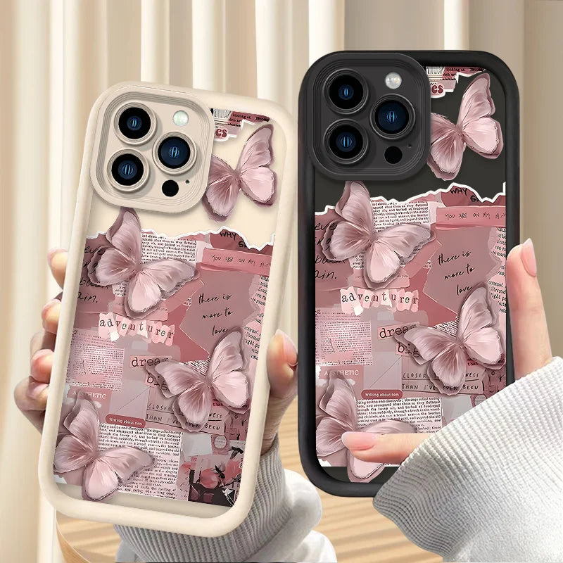 Pink Butterfly Aesthetic Silicone Phone Case for IPhone 17 Air 16 16E 15 14 13 12 11 Pro Max X XS X S Max XR SE 2020 SE4 7 8
