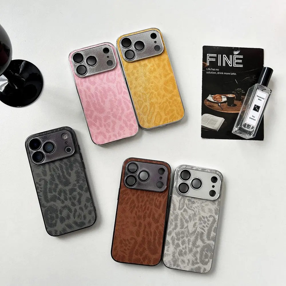 Luxury Leopard Print Phone Case For iPhone 17 Air 11 12 13 14 15 Pro Max 16 Plus Leather Texture Shockproof Bumber Cases Cover