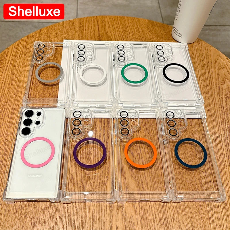 Transparent Armour Magnetic Case Shelluxe For Samsung Galaxy S26 S25 Ultra S24 S23 S22 Plus Luxury Corners Protector Phone Cover
