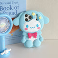 Cute 3D Cartoon Cinnamoroll Silicone Phone Case For iPhone 17E 17 16 15 14 13 Pro Max Plus INS Shockproof Leg Holder Back Cover