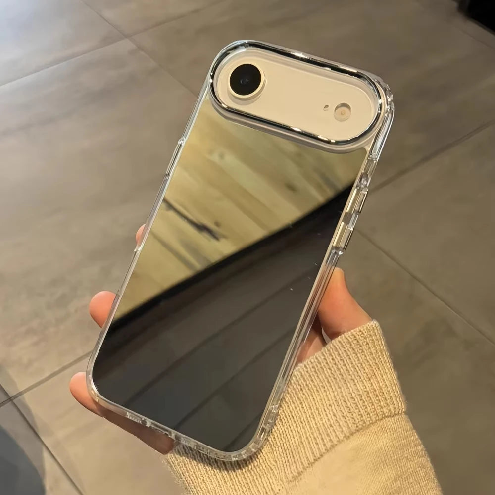 Luxury Electroplated Make Up Mirror Phone Case For iPhone 17 Pro 15 14 16 Plus 13 11 12 Pro Max Air Silver Shockproof Back Cover