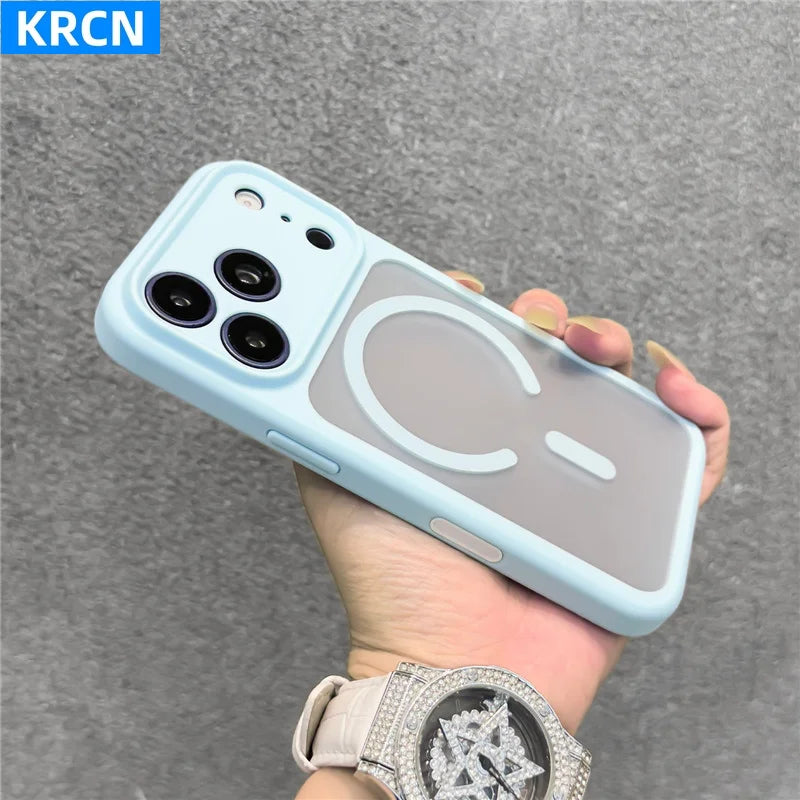 Magnetic Full Lens Protection Matte Translucent Case For iPhone 17 16Pro 17Pro 17Pro Max Touch Camera Button For Magsafe Cover