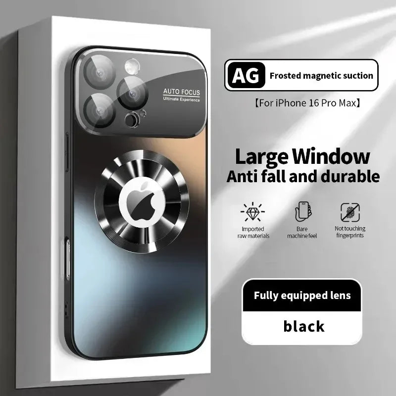 New Titanium Metallic Luxury Matte Case For iPhone 16 15 14 13 12 17 Pro Max Plus For Magsafe Glass Lens Camera Protection Cover