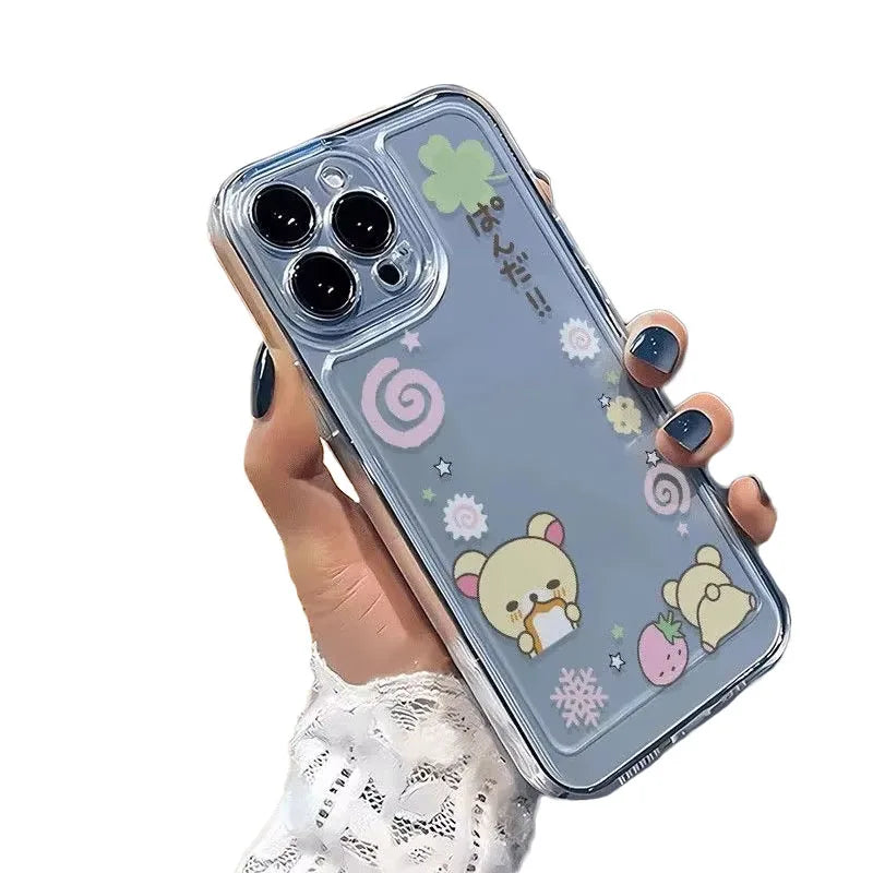 Strawberry R-Rilakkuma Clear Case for iPhone 16 15 14 13 12 Mini 11 Pro Max XS X XR 8 7 Plus Shockproof Silicone Cover Funda