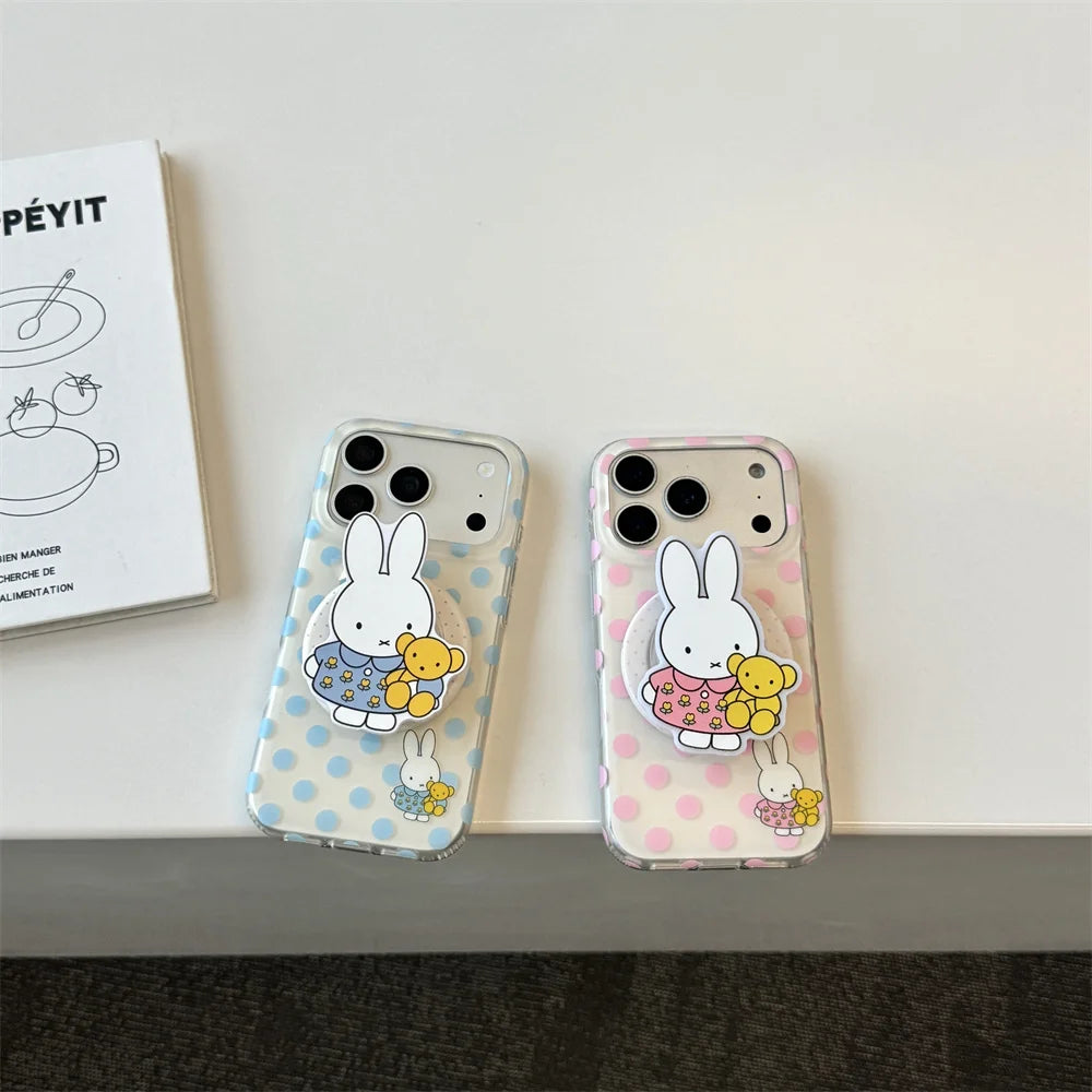 Korean Polka Dot Miffy Rabbit Magnetic Phone case for iPhone 17 15 14 13 16 Pro 17 Pro Max Cases With Magsafe Holder Cute Cover