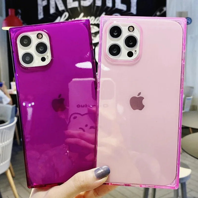 Luxury Fluorescent Color Transparent Phone Case For iPhone 17 Pro Max Air 16 15 14 13 12 11 Plus Soft Shockproof Bumper Cover
