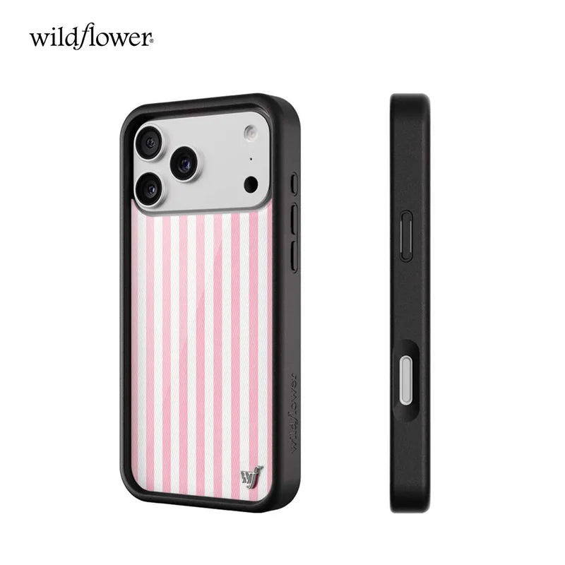 Wildflower Ins Pink Stripes phone case for iPhone 16 15 14 11 12 13 17 Pro Max Fashion Sweet Cute girl wf shockproof cover﻿﻿﻿﻿