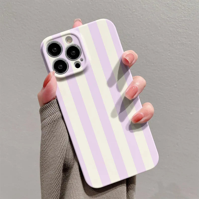 Phone Case For iPhone 17 16 15 14 13 12 11 Pro Max Air 16e 7 8 Plus XS Max X XR Purple Stripe Hard PC Bumper Cover Coque