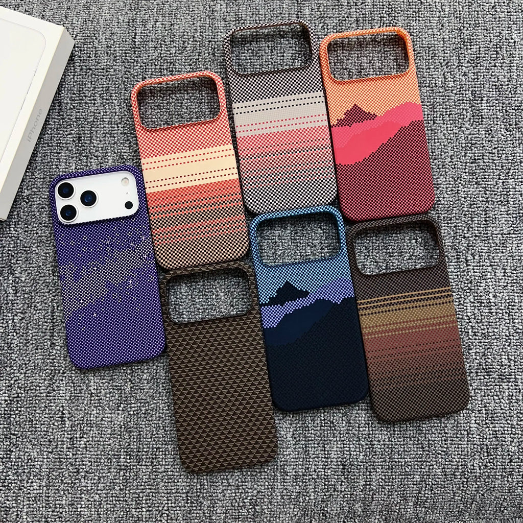 Thin Line Patterns Carbon Fiber For Magsafe Magnetic Case For iPhone 17 16 Plus 15 Pro Max 14 13 12 Frameless PC Bumper Cover
