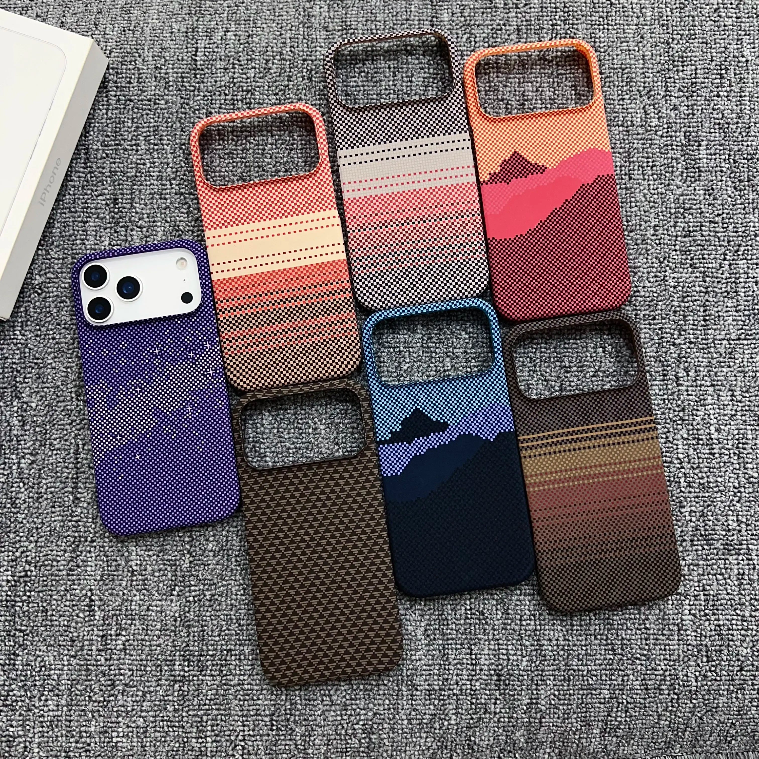 Thin Line Patterns Carbon Fiber For Magsafe Magnetic Case For iPhone 17 16 Plus 15 Pro Max 14 13 12 Frameless PC Bumper Cover