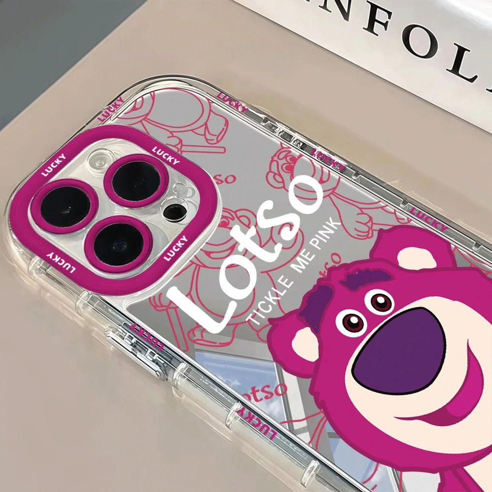 Cheerful Lotso Bear Art Mirror Phone Case For iPhone 17 16 15 14 13 12 11 Pro Max Xs XR 7 8 Plus SE 17Air Soft Shockproof Cover