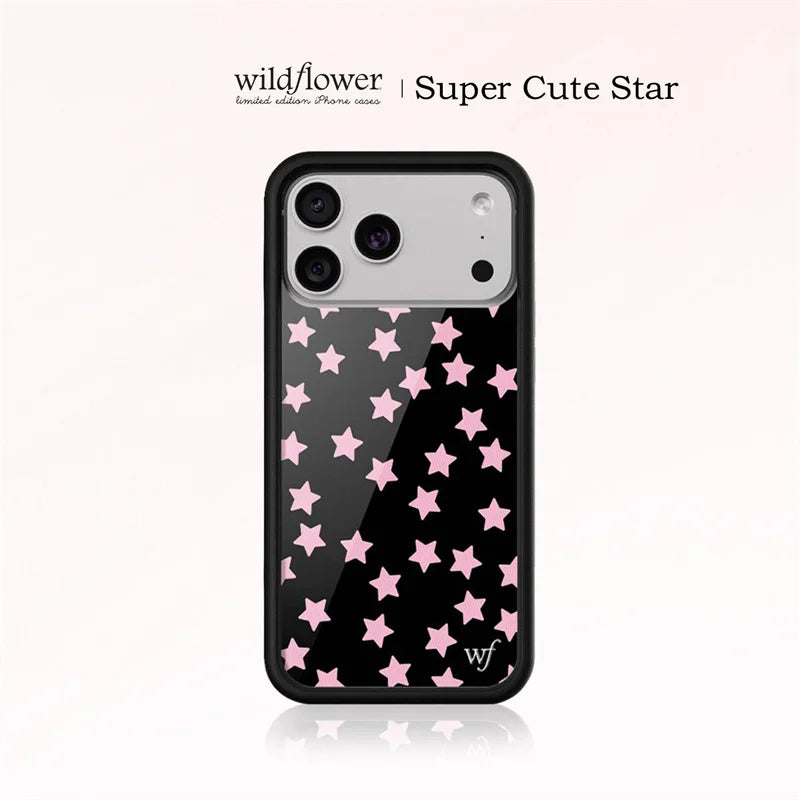 Wildflower ins Super Cute Star Phone Case for iPhone 17 16 15 14 13 12 Pro Max Plus WF Fashion Black Red shockproof Back Cover