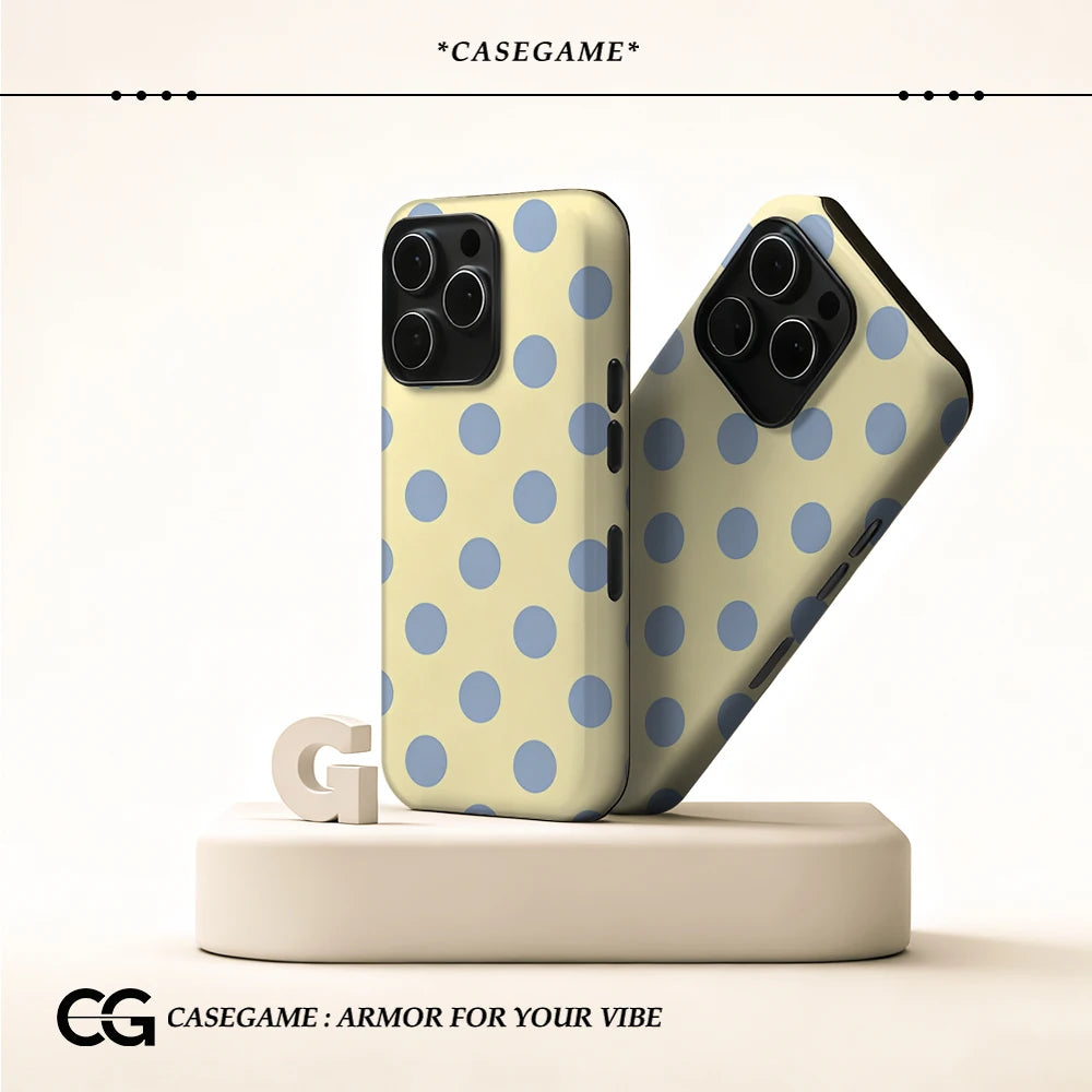 Casegame Matte Bumper for Magsafe Case for IPhone 17 16 15 14 Plus 13 Pro Max Shockproof Hard PC Yellow Blue Dots Cover