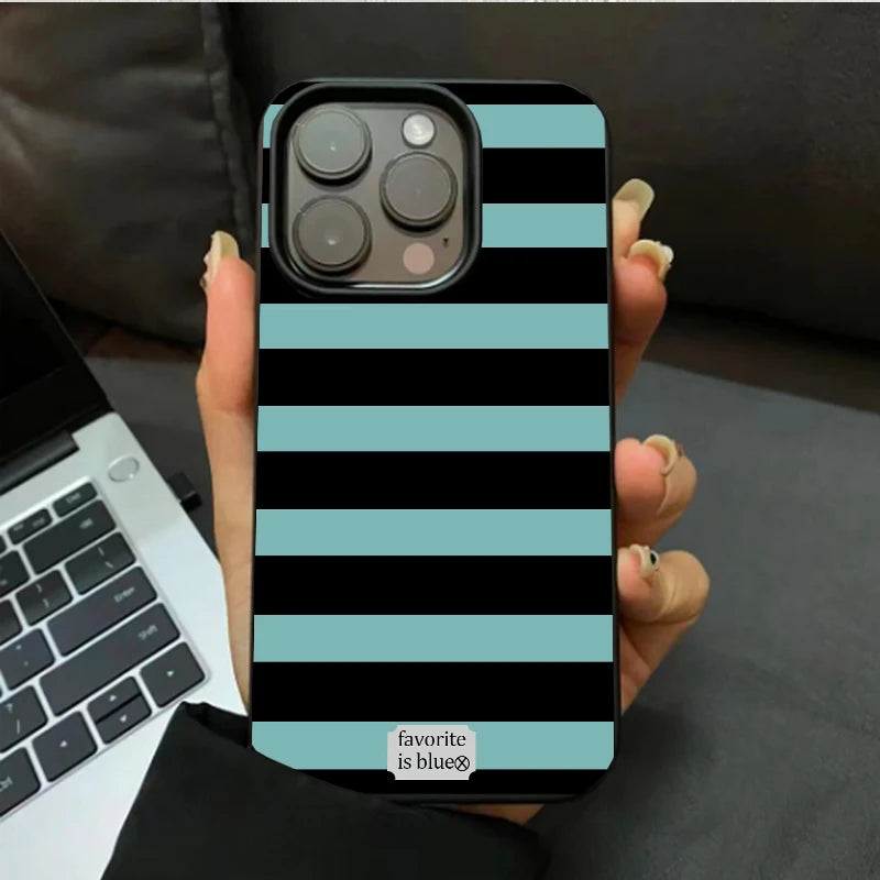 Blue Stripe Luxury Phone Case For iPhone 17 16 Pro Max 15 14 13 12 11 Pro Max Mini 78 Plus Trendy Niche Y2K Phone Cases Fundas
