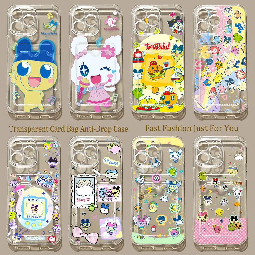 HOT Cartoon Tamagotchi Card Hold Phone Case For Samsung Galaxy S26 S25 S24 S23 FE Edge Plus Ultra M33 M53 M54 5G Airbag Cover