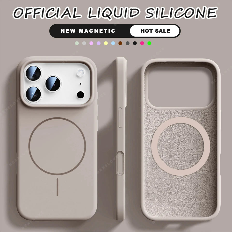 Official Magnetic Phone Case For iPhone 16E 16 15 14 Plus 11 12 13 16 17 Pro Max Air Magsafe Liquid Silicone Protector Cover