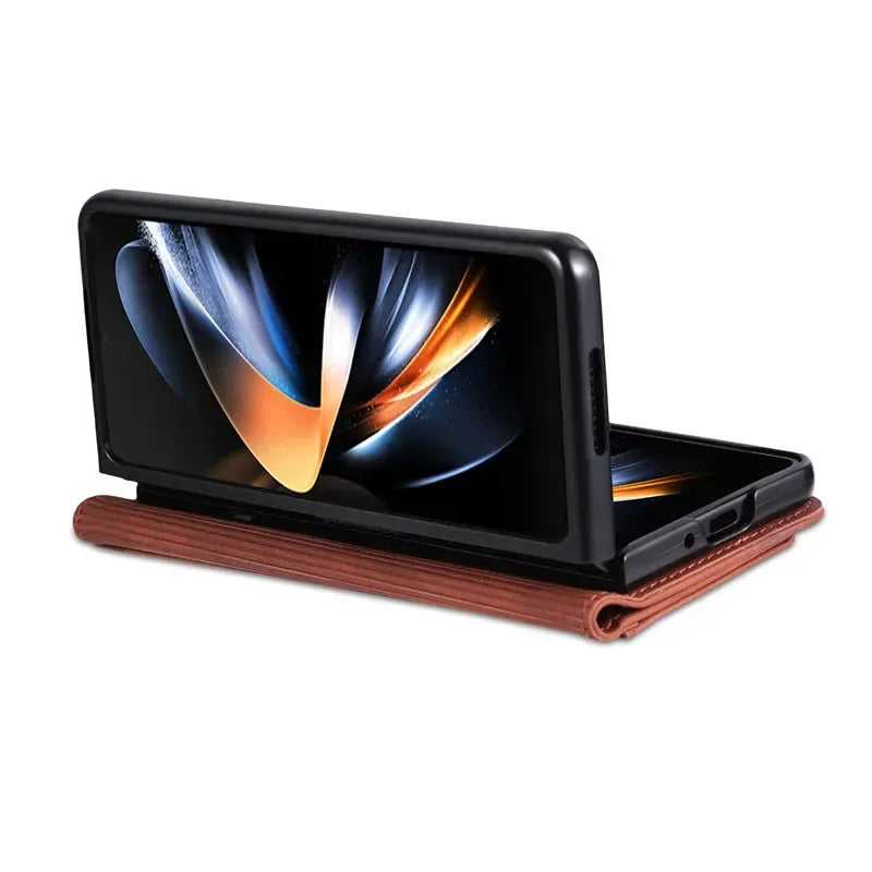 EUCAGR Wallet Stand Magnetic Flip PU Leather Case For Samsung Galaxy Z Fold 3 4 5 6 7 Holder Cover For Samsung Z Fold7 6 5 4 3