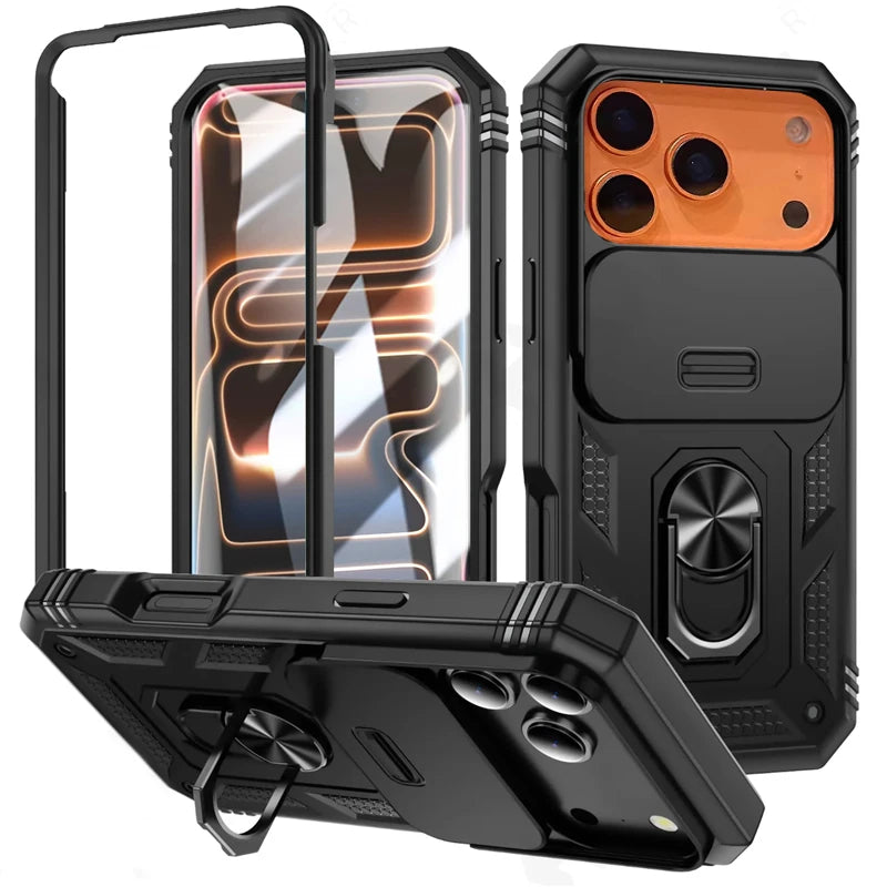 360 Degree Rotate Military Grade Armor Protection Phone Case For iPhone 17 13 15 14 16 11 12 Pro Max Plus Air Camera Slide Cover