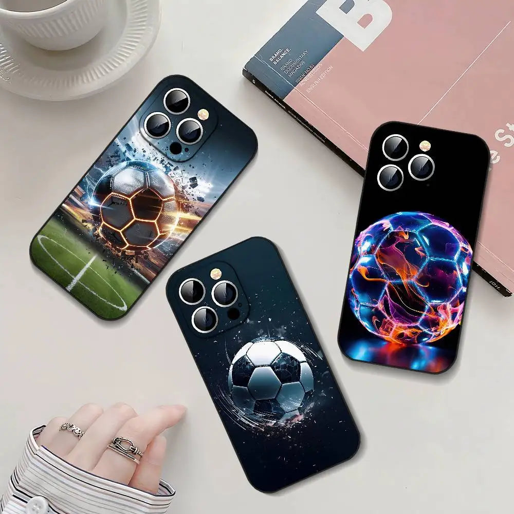 Fire Football Soccer Ball Phone Case Soft TPU Skin-Friendly For IPhone 17/16/15/14/13/12/11 Series: PRO, MAX, PLUS ,Mini