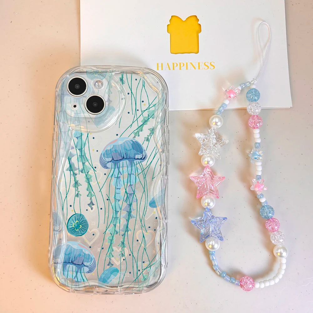 Strawberry Jellyfish Flower Bowkont Case For Samsung Galaxy A04S A04E M16 M55 M35 M15 M34 M14 M54 A72 A21S A03S A02S A03 Cover