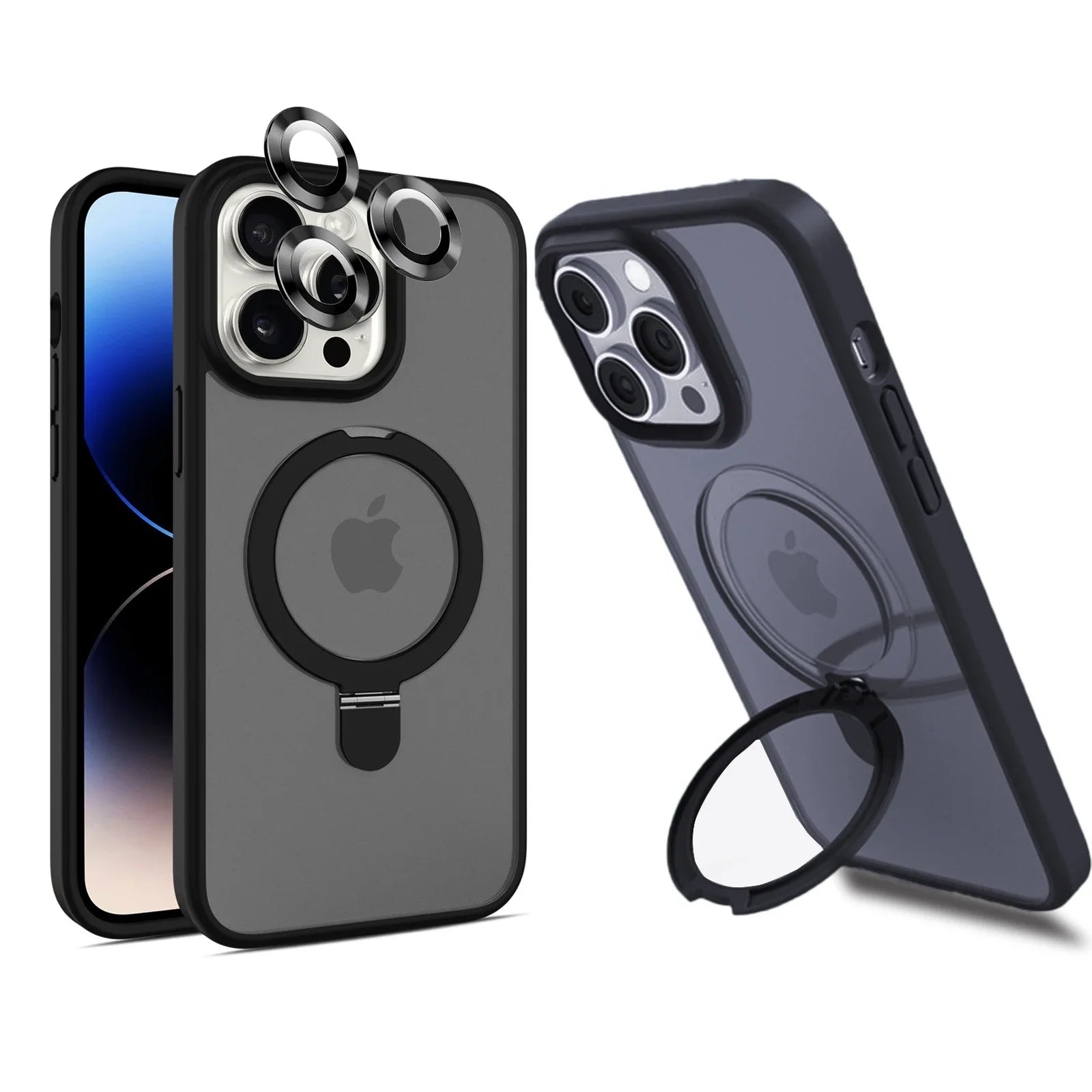 Magnetic Mobile Phone Case with Ring Stand for iPhone 17 16 15 14 Pro Max  Plus 13 12 11 Cases Translucent Cover with Protector