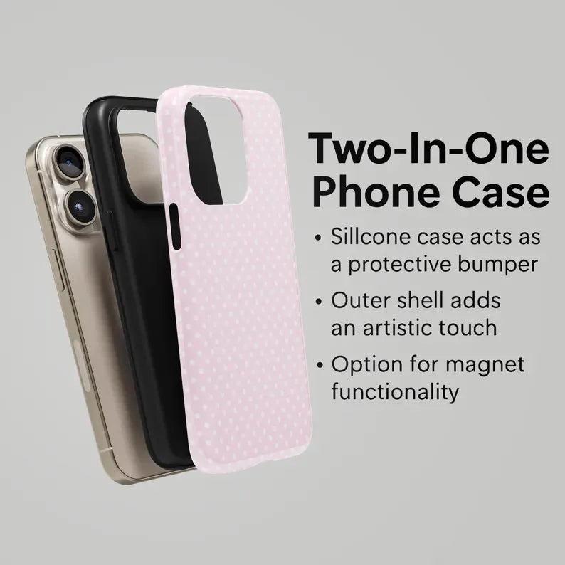 Light Pink White Polka Dots Cute Phone Case for IPhone 17 16 15 14 13 12 11 X XS XR Air Pro Max Plus Luxury Double-layer Cover