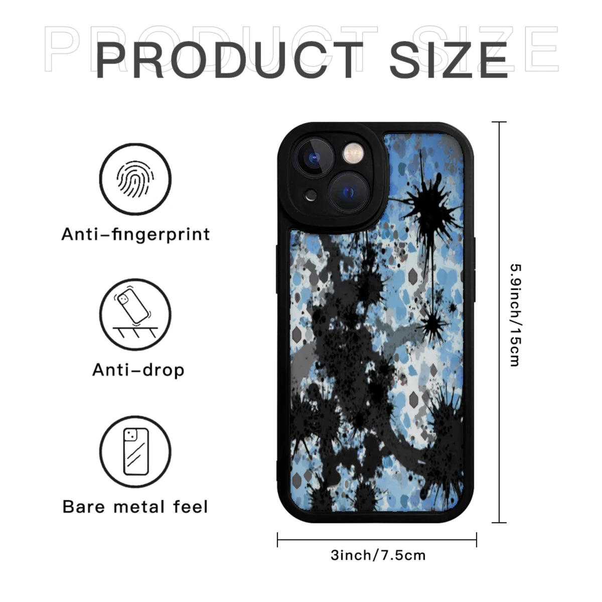 Phone Case Black Blue Abstract Splash Pattern For Iphone X To Iphone 16 Pro Max Outdoor And Daily Use