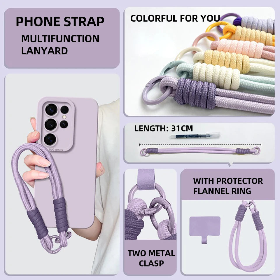 Fashion Liquid Silicone Lanyard Phone Case for Samsung Galaxy S26 S25 S24 S 26 Ultra Plus S26Ultra Cases Hand Wrist Strap Cover