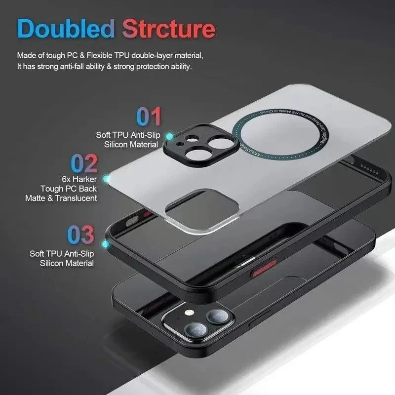 Luxury Matte Armor Magnetic For Magsafe Wireless Charge Case For iPhone 16 15 14 13 11 12 Pro Max 13 Mini 14 Plus Cover Funda