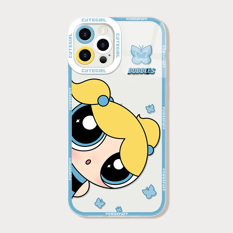 Anime P-Powerpuff Girls Soft Silicone Phone Case for iPhone 16 17 15 14 Pro Max Air 17E 13 12 11 ProMax Transparent Back Cover