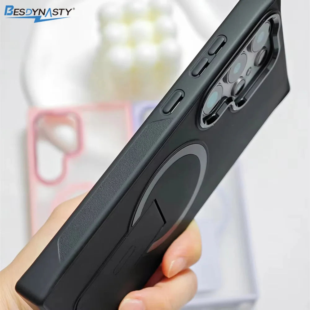 Luxury Folding Stand Magnetic Phone Case For Samsung S26 S25 S24 S23 Ultra Plus S25edge S25FE S24FE Matte Translucent Back Cover