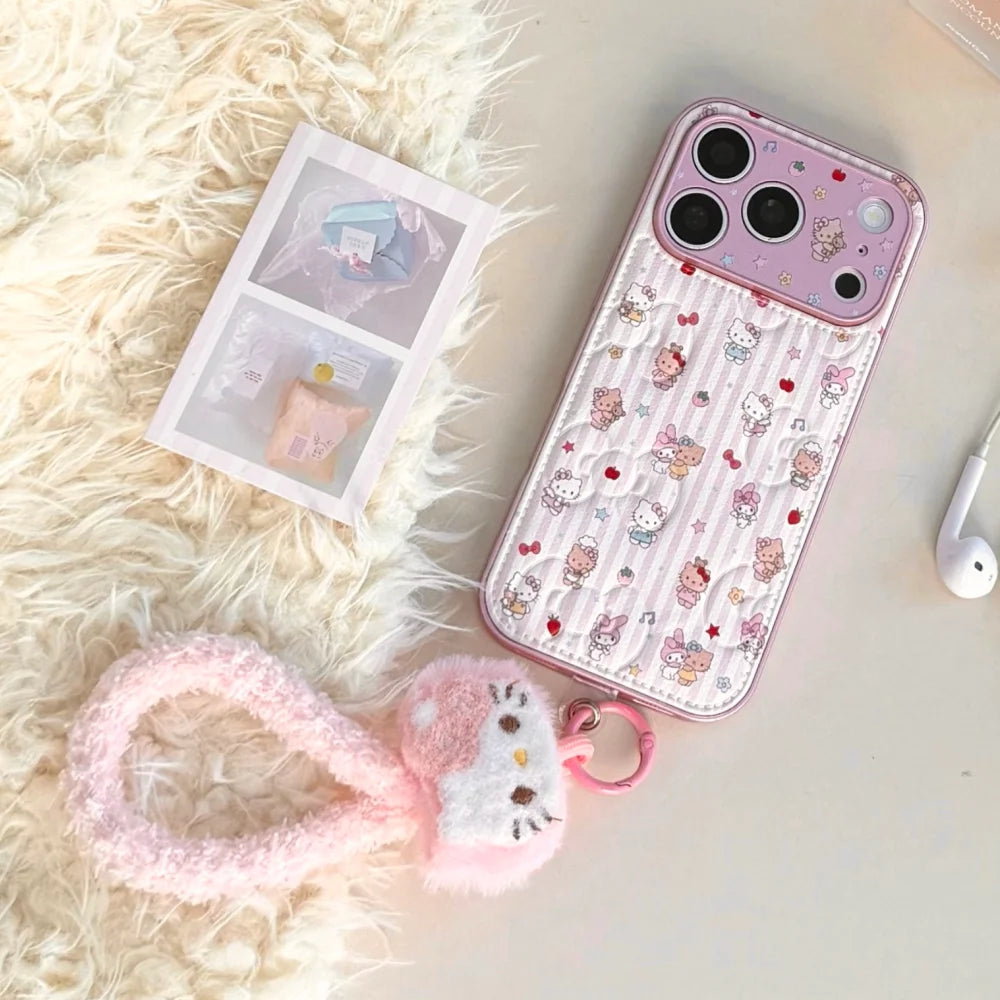 Cute Melody KT Fashion Leather Phone Case for iPhone 17 Pro Max 15 14 Pro 16 Pro Max Cases Protection Cover Cute Cartoon Funda