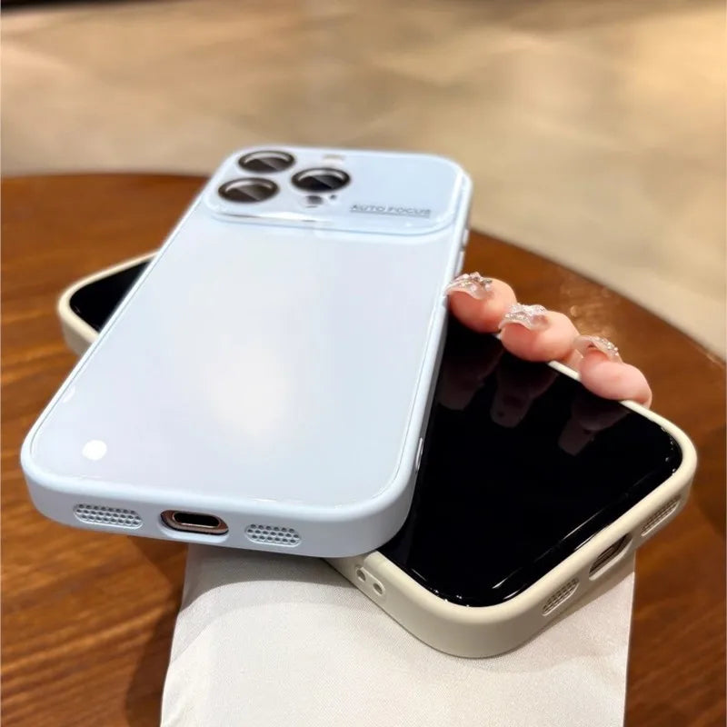 Luxury Candy Tempered Glass Camera Protection Case for iPhone 17 16 15 14 13 12 Pro Max Shockproof Bumper Armor Hard Cover Capa