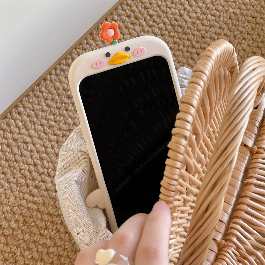 3D Flower Duckling Suitable For iPhone 15 Phone Case 13 Silicone 14 12 Pro Max 11 XR Soft XSMAX 8 PLUS