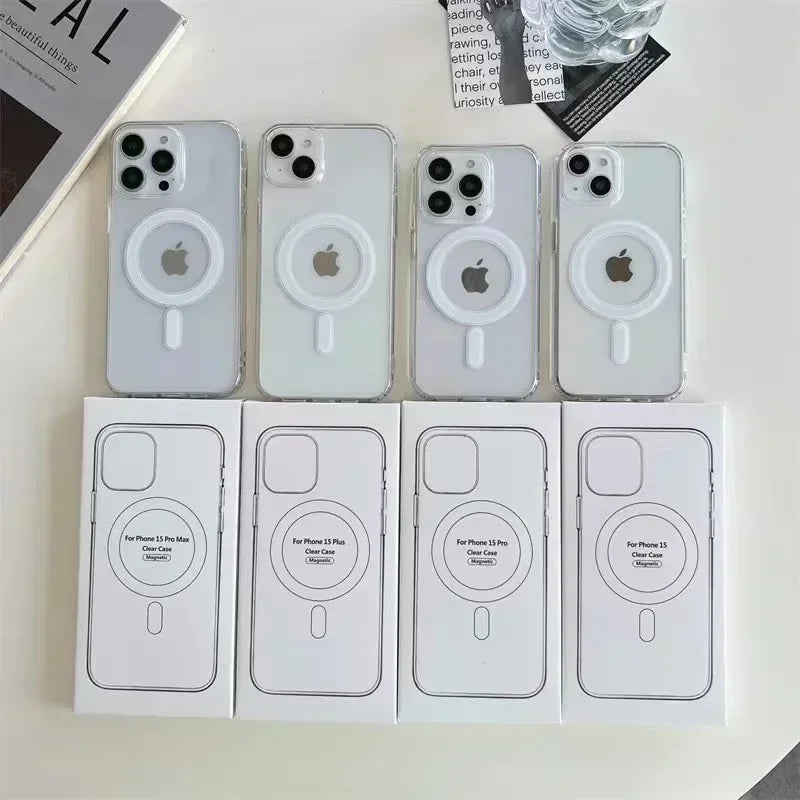 Original For Magsafe Magnetic Wireless Charging Phone Case For iPhone 16 15 14 13 12 11 ProMax Mini X XR XS 7 8Plus Clear Cover