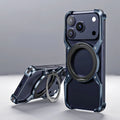 Metal Alloy Punk Frame Phone Case For iPhone 17 16 15 14 13 Pro Max 360 Rotating Bracket Magsafe Ring Magnet Stand Bumper Cover