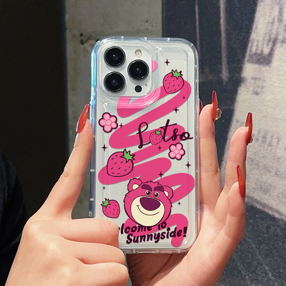Cartoon L-Lotsos Bear Phone Case for Apple iPhone 17 Air 16 15 14 Plus 13 12 11 Pro Max Airbag Anti Drop Cover